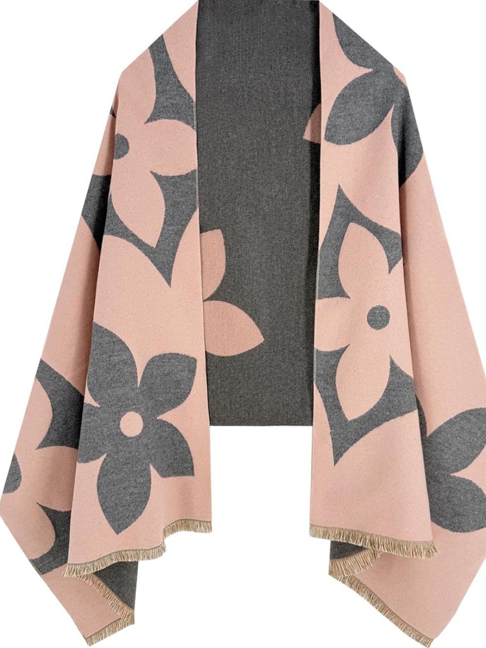 Cashmere scarf Floral reversible Blush Pink and Charcoal brand new